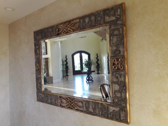 Vtg Dauphine Harrison & Gil Large Gilt Scroll Carved Beveled Wall Mirror