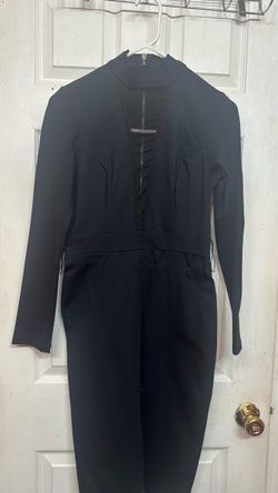 VENUS Black Long Sleeve Bodycon Midi Dress – Size Medium – Lace Detail