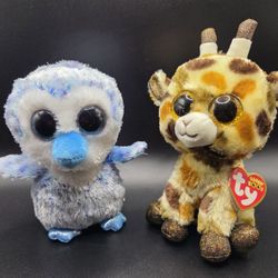Ty Beanie Boos Plush Lot Penguin, Blue Bird & Giraffe with Tag