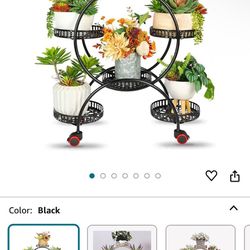 Plant Stand Indoor Outdoor 6 Tray Tall Metal Potted Holder Rack with Wheels Flower Pot Stand Multiple Plant Round Supports Rack for Planter Corner Gar