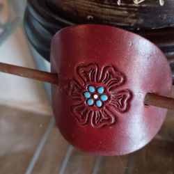 Leather Hair Barrette With Floral Design.