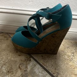 Turquoise Wedge Heel. Size 7 1/2