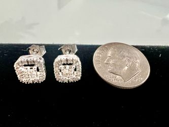🔥 10k White Gold Princess & Round Cut Halo Earrings .63 Ct 💎
