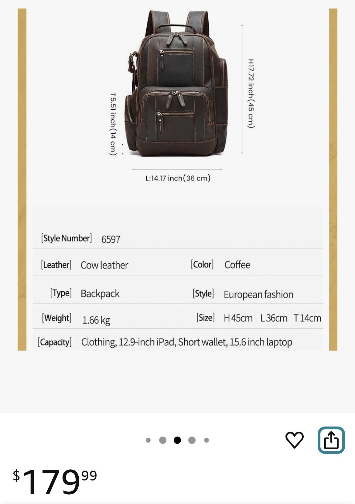 LANNSYNE Men's Vintage Full Grain Leather 15.6 Inch Laptop Backpack Camping Travel 24L Rucksack