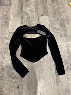 MOTEL Black Velvet Cutout Long Sleeve Corset Top