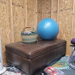 Brown Leather Storage Ottoman