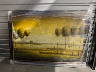 Large Framed Landscape Painting – 79.5” × 56”