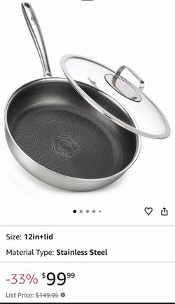 12-Inch Stainless Steel Nonstick Frying Pan with Lid