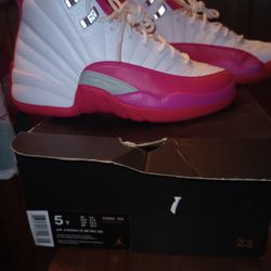 5Y Air Jordan 12 Retro GG Pink Metallic Silver Girls Shoes