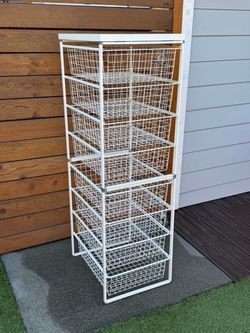 Freestanding 8 White Metal Wire Pull Out Drawer Storage Unit