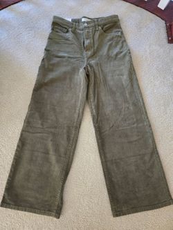 Olive Green Wide-Leg Corduroy Pants