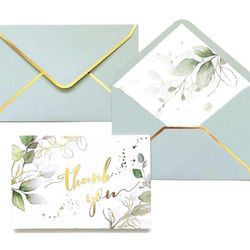 Winoo Design Heavy Duty Green Thank You Cards with Envelopes Greenery - 36 PK - 4x6 Inches Wedding Thank You Cards Baby Shower Thank You @H3-436