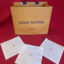 3 Louis Vuitton Linen Napkins  plus LV shopping bag
