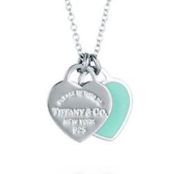 Tiffany And Co Turquoise Double Heart Charm Necklace 925