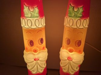 1970s 14” Empire Santa Candles Blow Molds (PAIR)-RARE Vintage Christmas