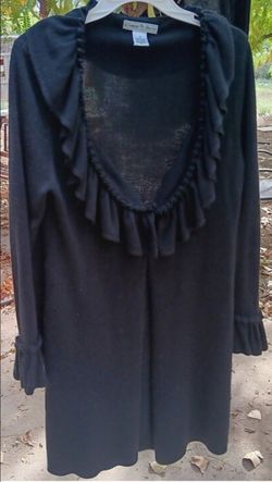 Black Ruffle Front Long Sleeve Sweater