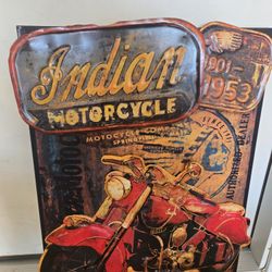 Indian Motorcycle Metal Piece Embrossed Wall Art 