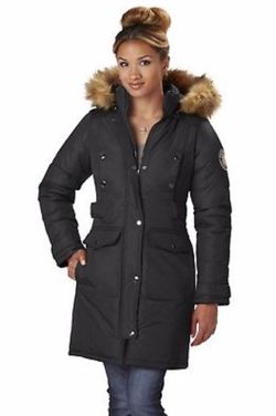 Rocawear Women’s Long Hooded Parka Puffer Faux Fur Trim Removable Hood, Size small, New with tags.