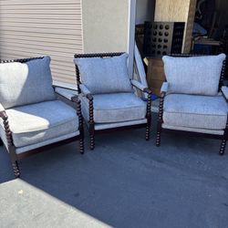 Set of 3 Bobbin Accent Chairs – Solid Wood Frames