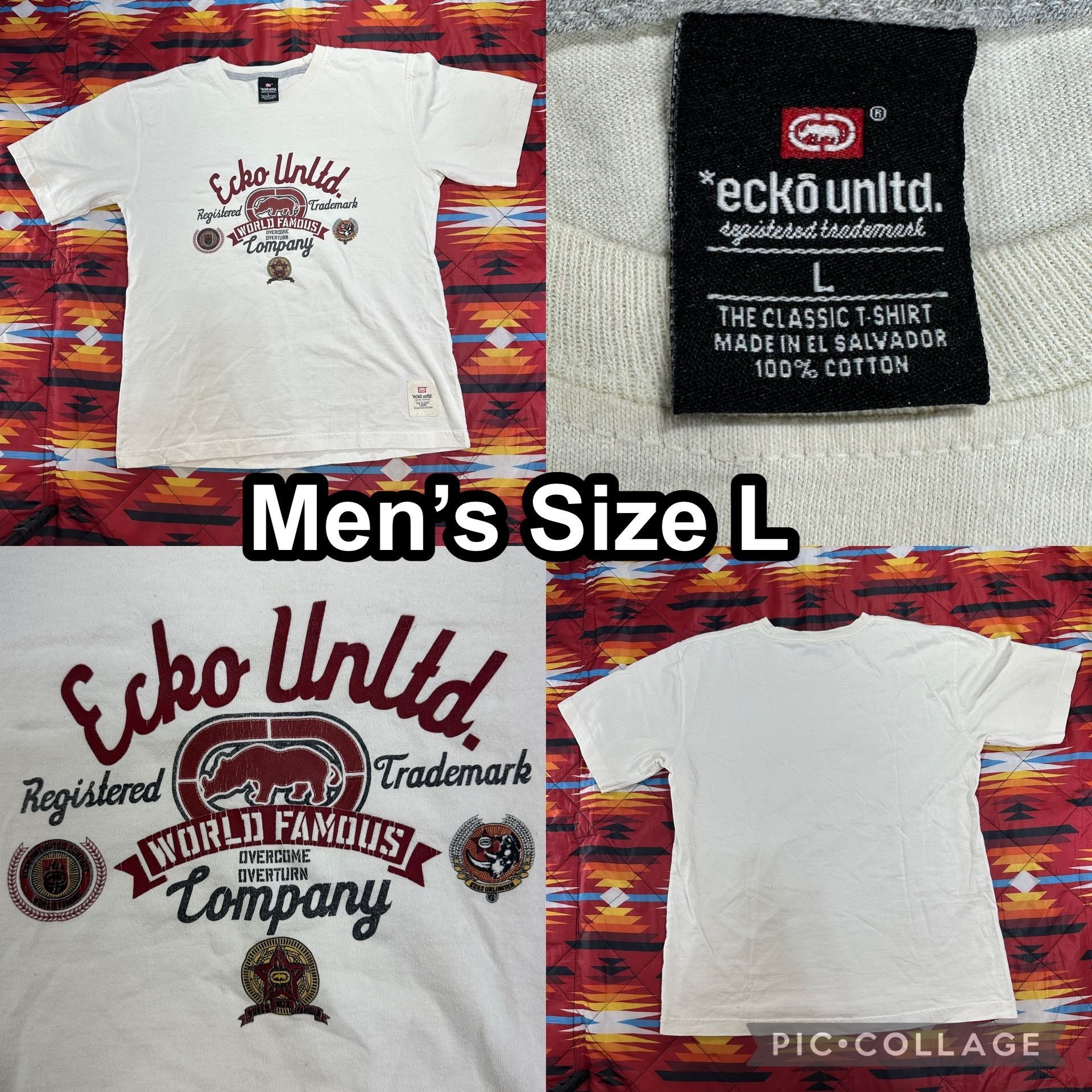 Vintage Y2K Ecko Unltd Beige T-Shirt Men’s Large Hip Hop Skater Rhino