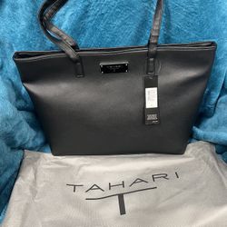 BRAND NEW IN BAG TAHARI Tote Black Saffiano Man Made Leather Style #TN1769/P08 NEW WITH TAGS AND PACKAGING