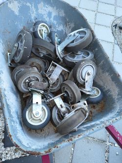 Lot of Used Heavy-Duty Swivel Caster Wheels