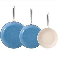 Redchef Non Stick Ceramic Frying Pan Set, Non Toxic Ceramic Pans for Cooking, 8" 9.5" 11" Skillet Set, No PFAS & PTFE & PFOA with Stainless Steel Hand