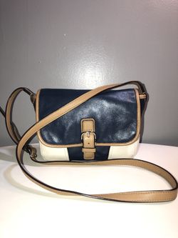 Coach blue/white/tan leather crossbody shoulder bag