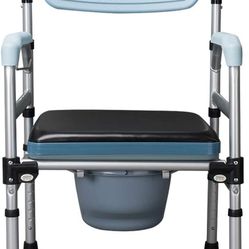 3 in 1 Obesity Bedside Commode Chair Folding Pregnant Bath Stool & Shower Chair Portable Toilet Height Adjustable with Padded Cushion Bucket/Lid