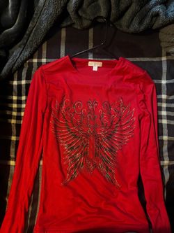 Red Long Sleeve Top with Wing Graphic