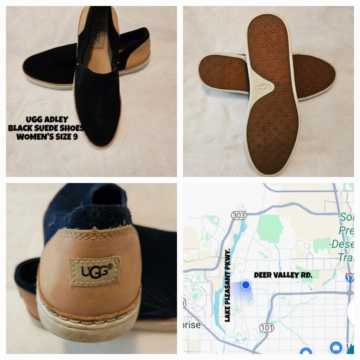 UGG ADLEY, BLACK SUEDE/LEATHER SHOES, WOMEN'S 9
