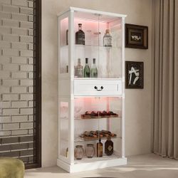 White Wine Storage Cabinet with Tempered Glass Doors