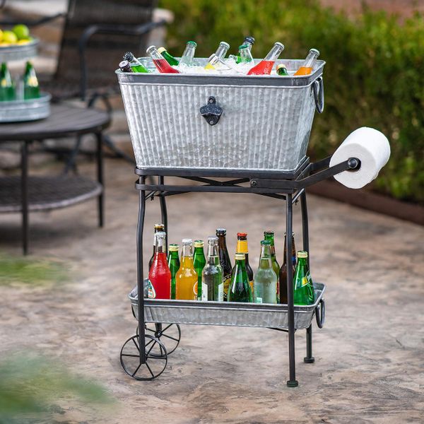 galvanized beverage tub rolling cart serving tray 7 gallon