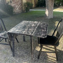 Antique Table W/ Chairs, TV Stand & Wood Shelf
