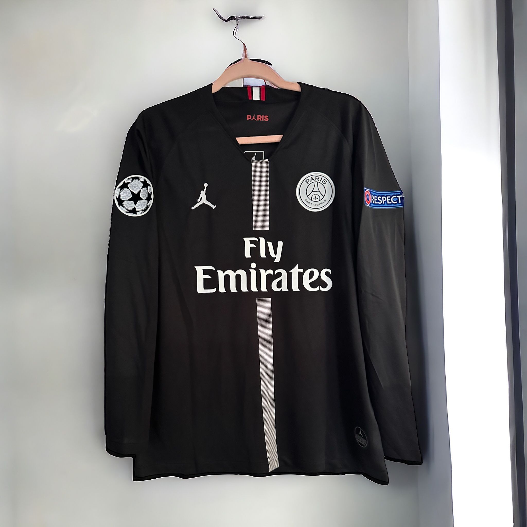 Soccer Jersey Retro PSG 18/19 Neymar Jr #10 Away Black Long Sleeves UCL Men Size
