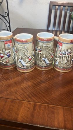 Vintage 1984 Budweiser beer stein commemorating the Los Angeles Olympics