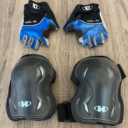 Hyper Silver knee pads and bike gloves.