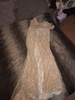 Sequined champagne-colored formal gown