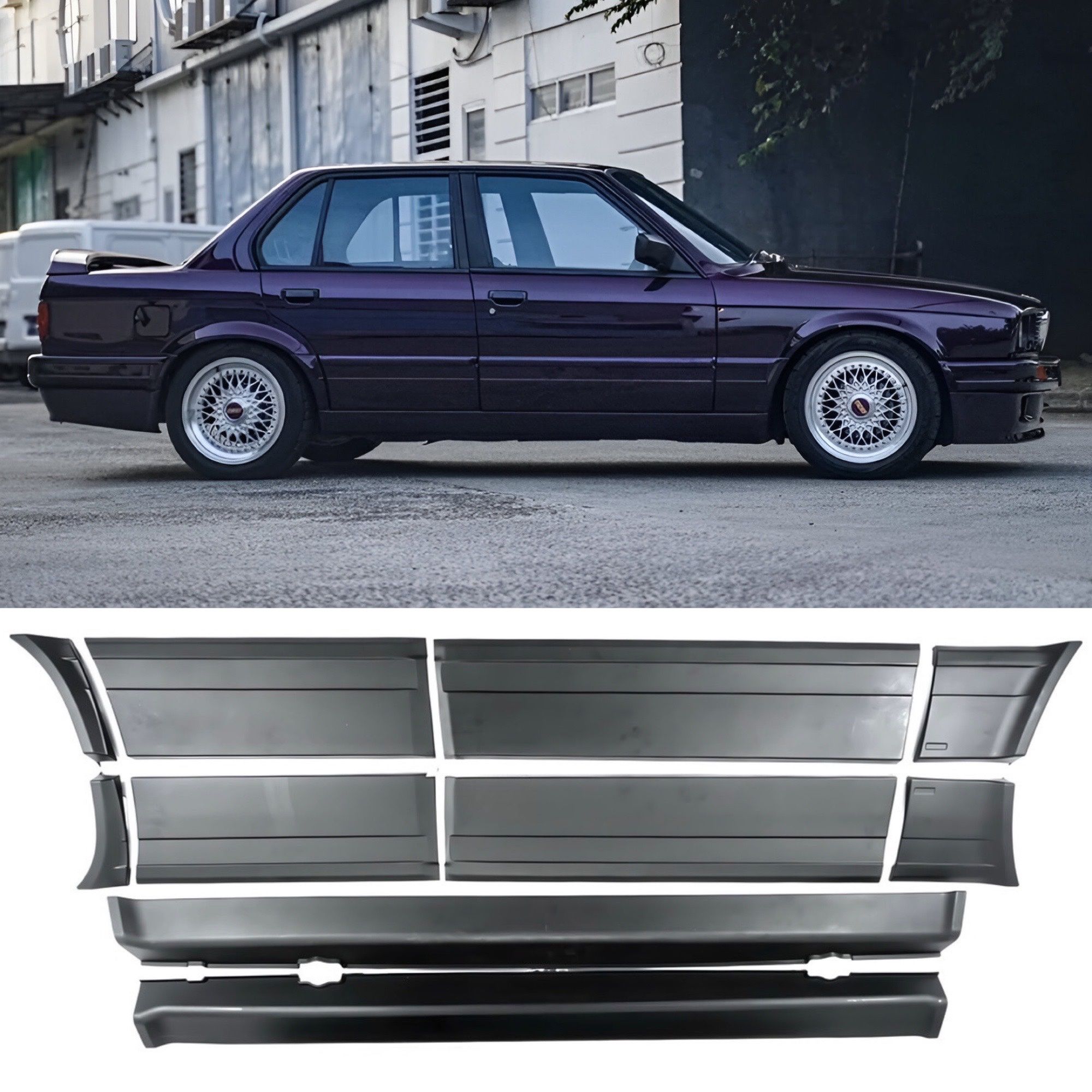 BMW E30 MTech 2 Side Skirts & Door Panel Pod Set (Sedan) for Sale