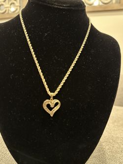 14k Yellow Gold  Diamond Rope Chain With Pendant 