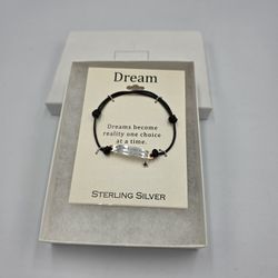 Dream Black Leather Bracelet with Sterling Silver 925 Logo Plate by JC Penney 