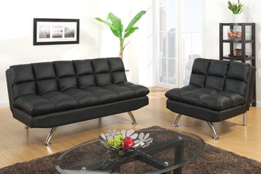 New Black Leather Futon Sofa and Chair