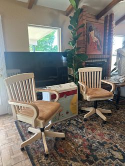 Set of 2 New Swivel Solid Wood Chairs from Christopher Lowell Collection