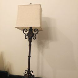 Buffet lamps (pair). Excellent Condition . Linen shade. 36 heights x 12” shade and base is 9”.