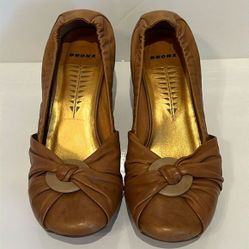 Bronx Brown Tan Leather Wedge Shoes Size 40 EU 9US