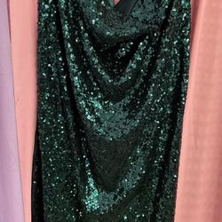 Dark Green Sequin Adjustable Strap Drag Queen Costume Show Dress Size XL