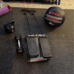 Sunny Health And Fitness Mini Stepper With LCD Monitor 10lb Kettlebell 10 Lb Dumbbell And 20 Lb Medicine Ball