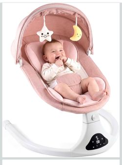 Electric Baby Swing with Remote Control,5 Speeds&Portable&Cozy(0-12M,Pink) Safety lock&secure harness,12 melodies&Bluetooth,8/15/30min timer,lightweig