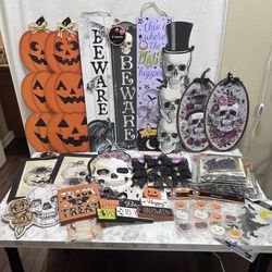 Lot Of Halloween Decor New/Pre-owned Spooky Pumpkins Skulls Bats Witchy Fall