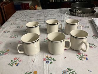 Set of 6 stoneware Coffee Mugs with Black Stripes like new